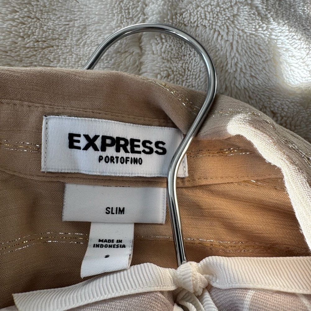 Express Beige Button-Down Shirt - Picture 2 of 4